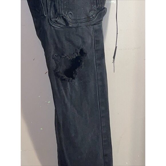 Cote De Nuits Mens Jeans 34x33 Black Cargo Large Pockets Military Distressed - Picture 5 of 12